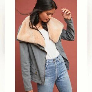 Anthropologie Marrakech Faux Fur Collared Aviator/Moto  Jacket Sz M